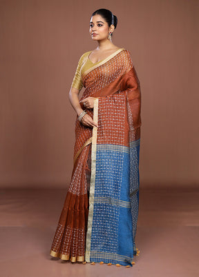 Maroon Linen Silk Saree With Blouse Piece