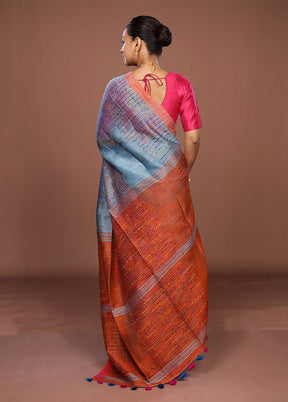 Rust Linen Silk Saree With Blouse Piece