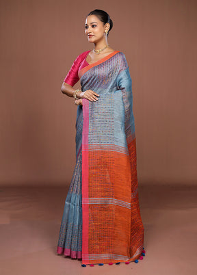 Rust Linen Silk Saree With Blouse Piece