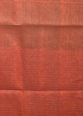 Rust Linen Silk Saree With Blouse Piece