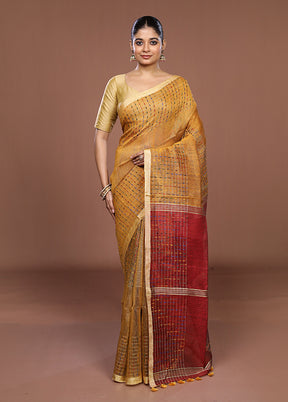 Yellow Linen Silk Saree With Blouse Piece
