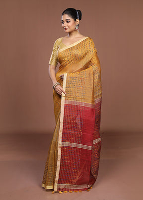Yellow Linen Silk Saree With Blouse Piece