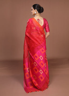 Red Linen Silk Saree With Blouse Piece
