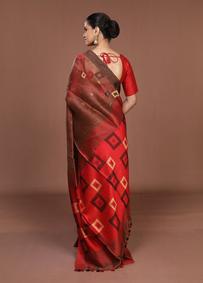 Brown Linen Silk Saree With Blouse Piece