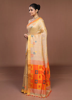 Rust Linen Silk Saree With Blouse Piece