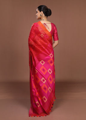 Red Linen Silk Saree With Blouse Piece