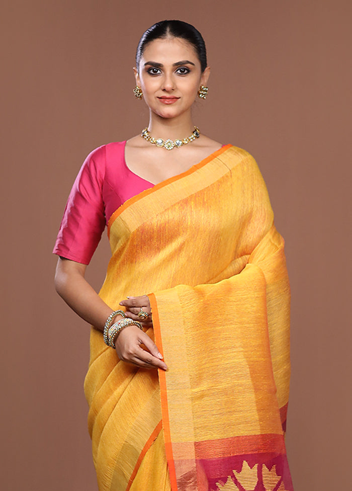 Yellow Matka Silk Saree With Blouse Piece
