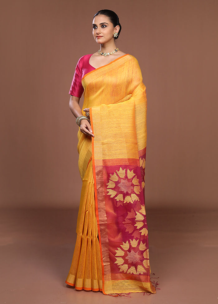 Yellow Matka Silk Saree With Blouse Piece