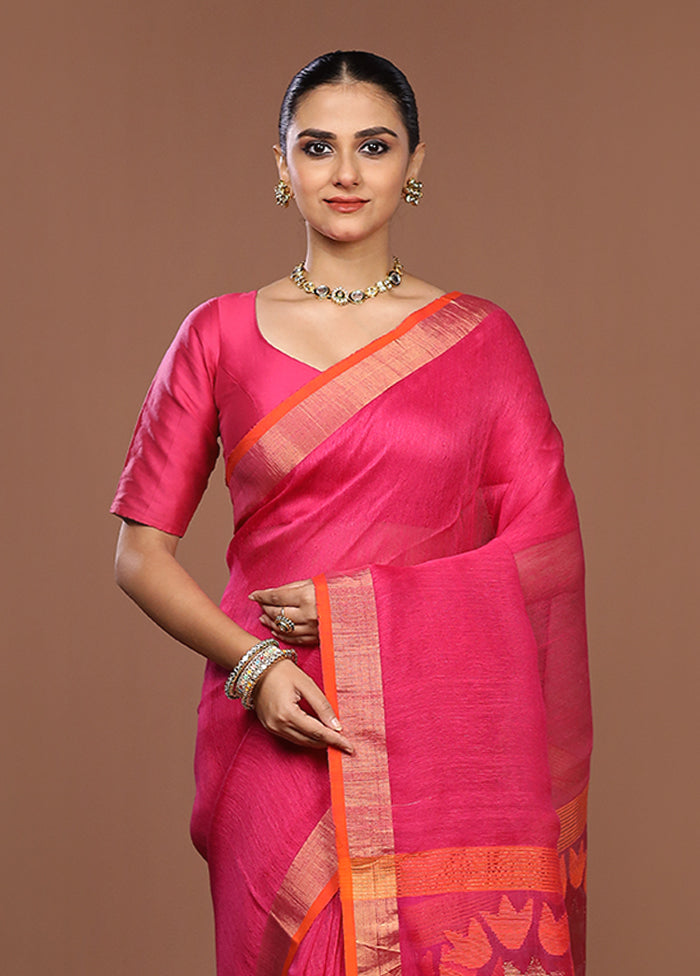 Pink Matka Silk Saree With Blouse Piece