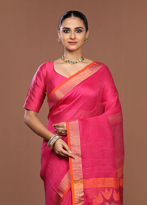 Pink Matka Silk Saree With Blouse Piece