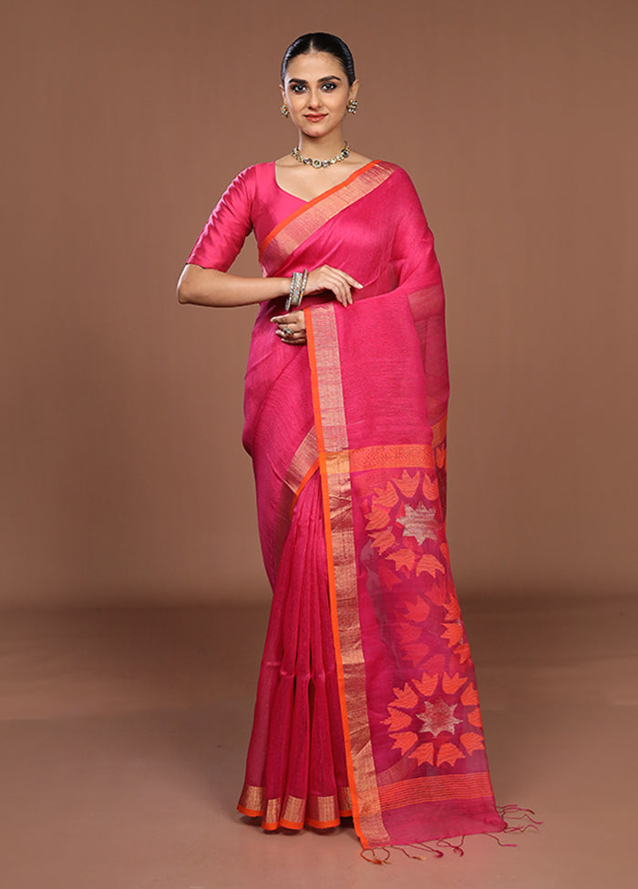 Pink Matka Silk Saree With Blouse Piece