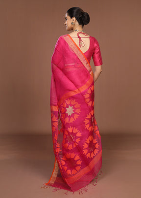 Pink Matka Silk Saree With Blouse Piece