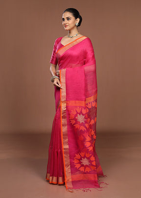 Pink Matka Silk Saree With Blouse Piece