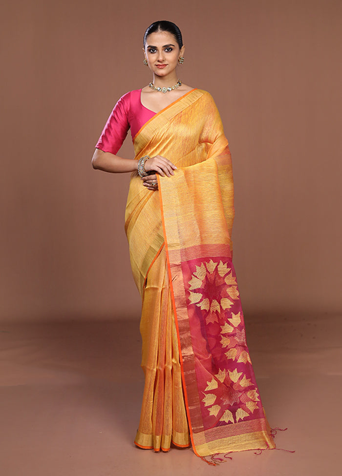 Yellow Matka Silk Saree With Blouse Piece