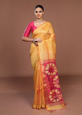 Yellow Matka Silk Saree With Blouse Piece