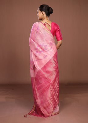 Pink Handloom Matka Pure Silk Saree With Blouse Piece
