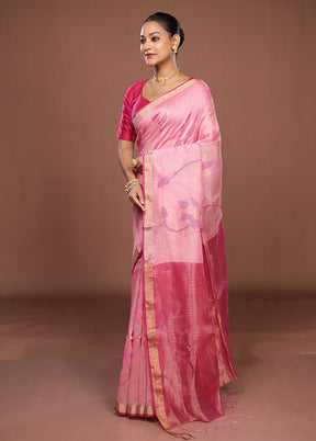 Pink Handloom Matka Pure Silk Saree With Blouse Piece