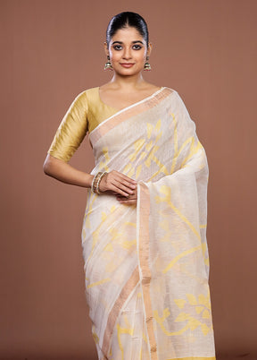 White Handloom Matka Pure Silk Saree With Blouse Piece