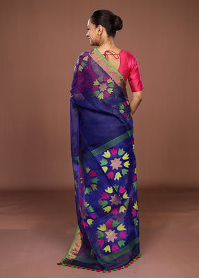 Blue Matka Silk Saree With Blouse Piece