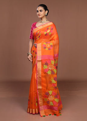 Orange Matka Silk Saree With Blouse Piece