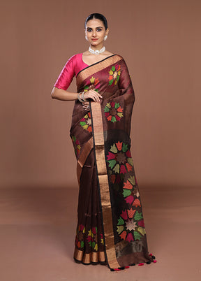 Brown Matka Silk Saree With Blouse Piece