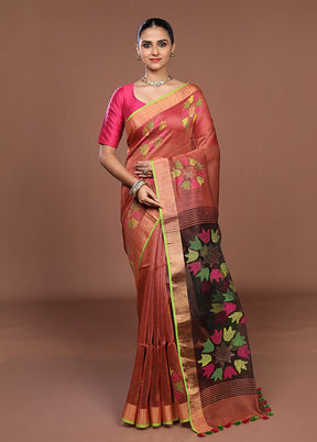 Rust Matka Silk Saree With Blouse Piece