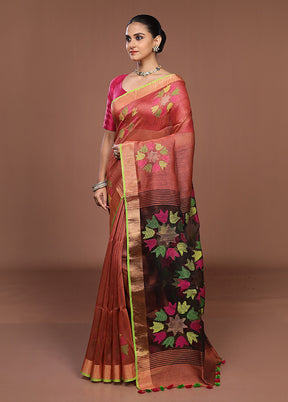 Rust Matka Silk Saree With Blouse Piece