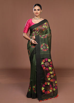 Green Matka Silk Saree With Blouse Piece