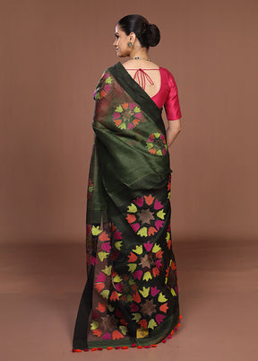 Green Matka Silk Saree With Blouse Piece