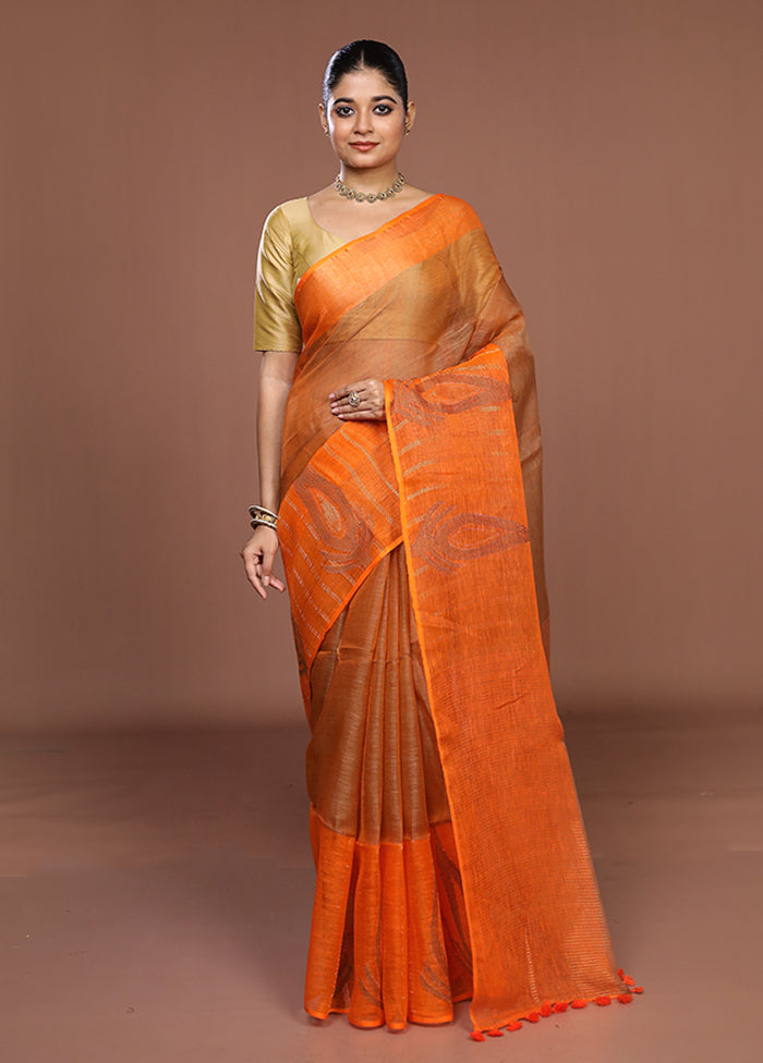 Rust Matka Silk Saree With Blouse Piece