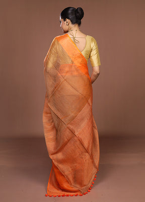 Rust Matka Silk Saree With Blouse Piece