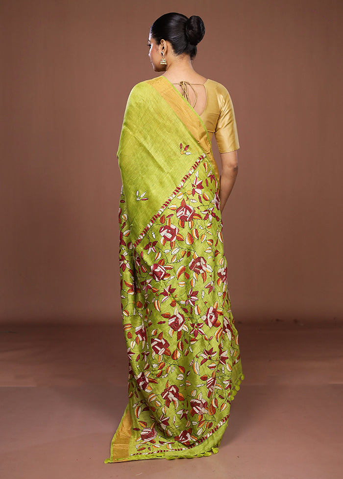 Green Matka Silk Saree With Blouse Piece