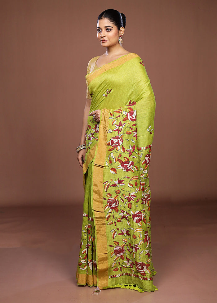 Green Matka Silk Saree With Blouse Piece