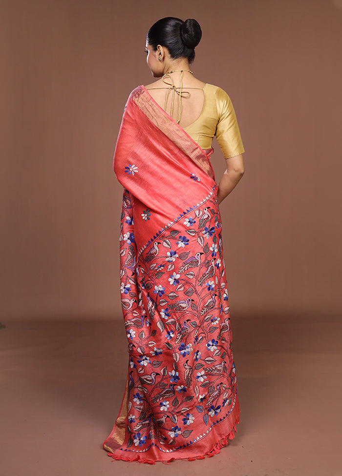 Peach Matka Silk Saree With Blouse Piece