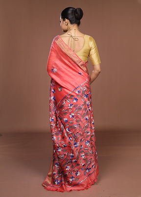 Peach Matka Silk Saree With Blouse Piece