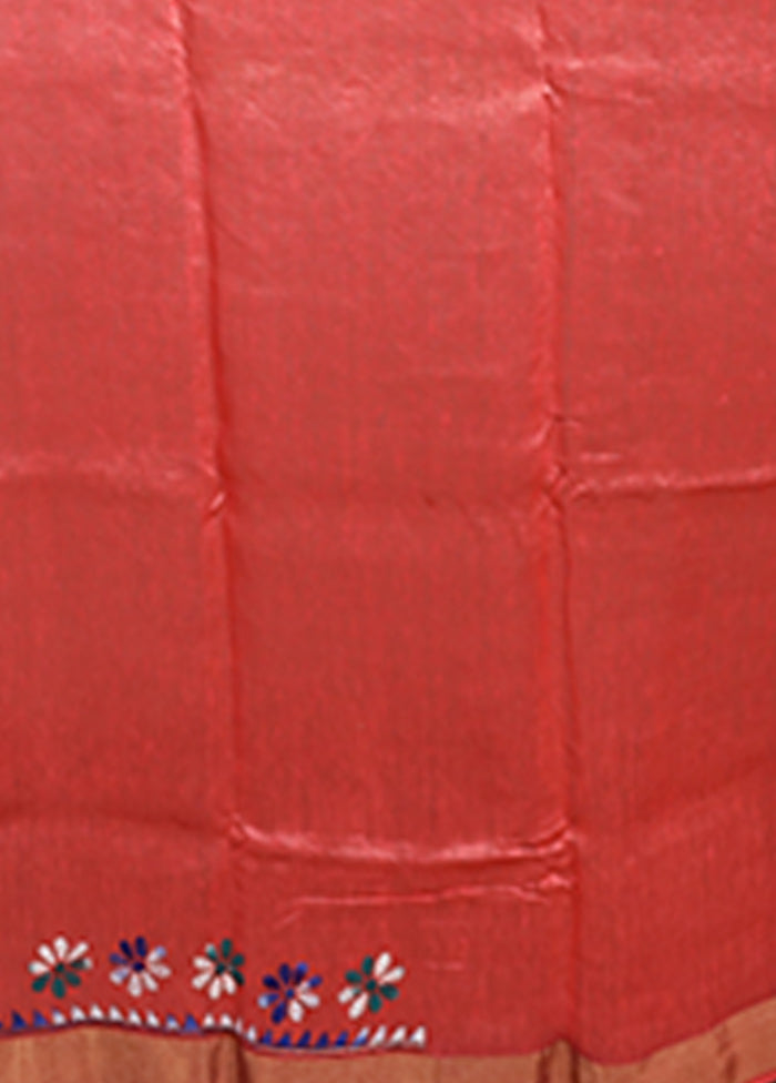 Peach Matka Silk Saree With Blouse Piece