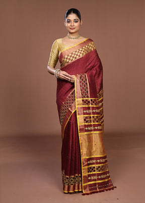 Purple Handloom Matka Pure Silk Saree With Blouse Piece