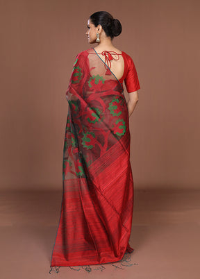 Red Handloom Matka Pure Silk Saree With Blouse Piece