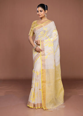 White Handloom Matka Pure Silk Saree With Blouse Piece