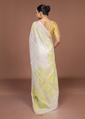 White Handloom Matka Pure Silk Saree With Blouse Piece