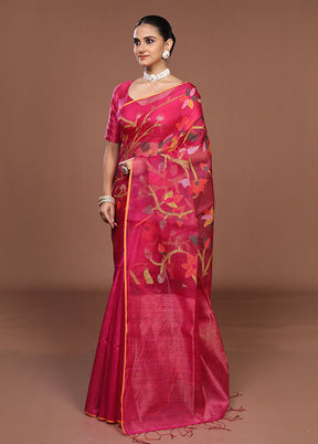 Pink Handloom Matka Pure Silk Saree With Blouse Piece