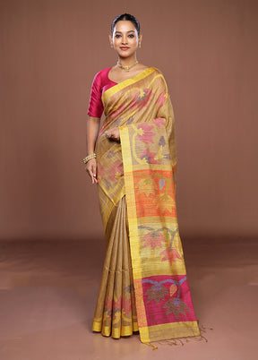 Cream Handloom Matka Pure Silk Saree With Blouse Piece
