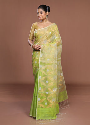 Green Handloom Matka Pure Silk Saree With Blouse Piece