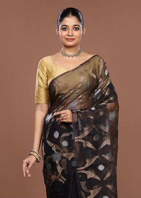 Black Handloom Matka Pure Silk Saree With Blouse Piece