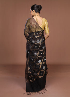 Black Handloom Matka Pure Silk Saree With Blouse Piece