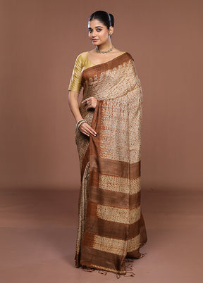 Cream Handloom Matka Pure Silk Saree With Blouse Piece