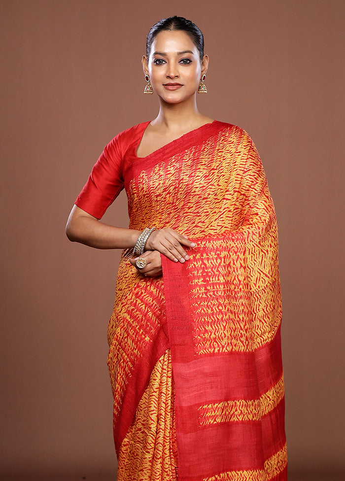 Red Handloom Matka Pure Silk Saree With Blouse Piece