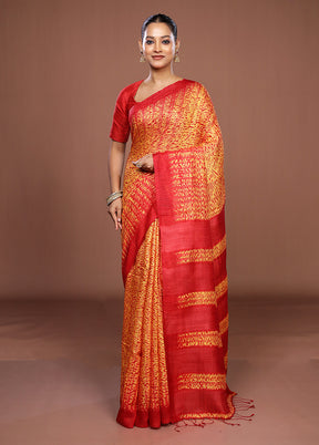 Red Handloom Matka Pure Silk Saree With Blouse Piece