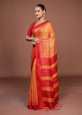 Red Handloom Matka Pure Silk Saree With Blouse Piece