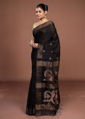 Black Handloom Matka Pure Silk Saree With Blouse Piece